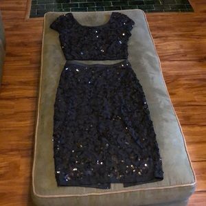Two piece sequins top and skirt